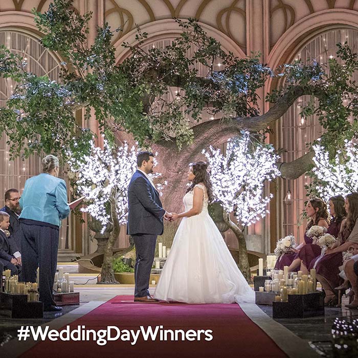 presentador dotado que dirige la ceremonia con el novio y la novia