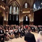 Wedding Church Service bride and groom sitting at church altar in Vondelkerk