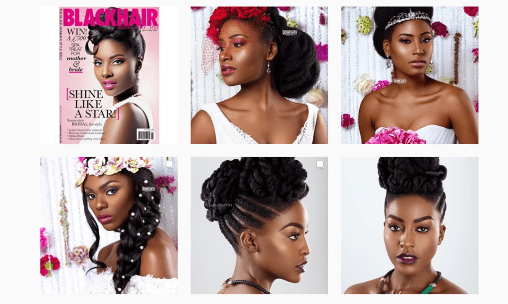 Natural Afro wedding hairstyle brides of colour in bridal gowns
