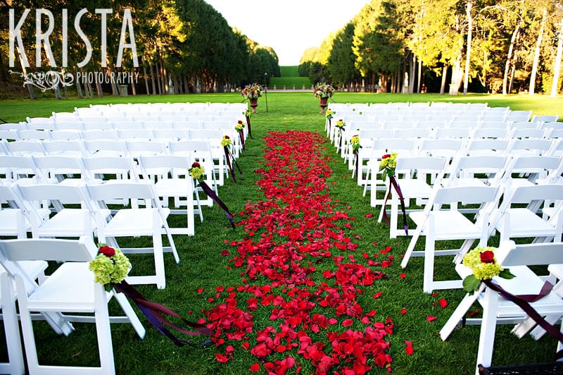 Rituelen op je bruiloft trouwloper van rode rozen in de park